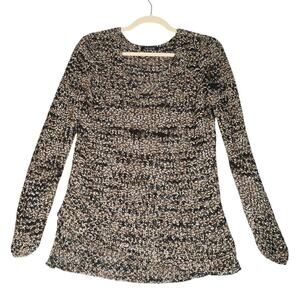 NIC+ZOE Tunic Sweater Womens Medium Marled Black Asymmetrical V Neck Ribbon Knit